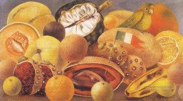 Still life Painting - Still Life with Parrot and Flag Frida Kahlo